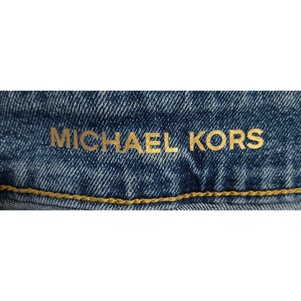 Michael Kors Women Chic Wide Leg Front Seam Medium Wash Jeans Sz 6 Gold Hardware